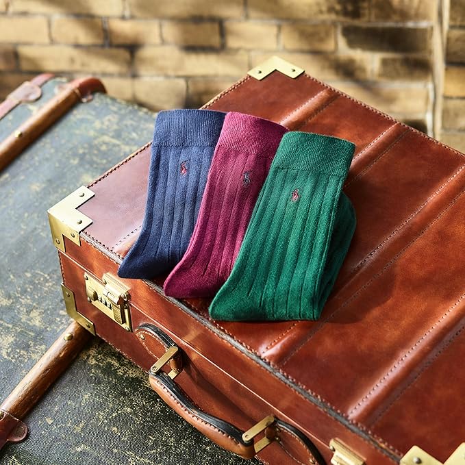 POLO RALPH LAUREN Mens Mercerized Cotton Ribbed Dress OTC Socks 3 Pair Pack Reinforced Cotton Comfort