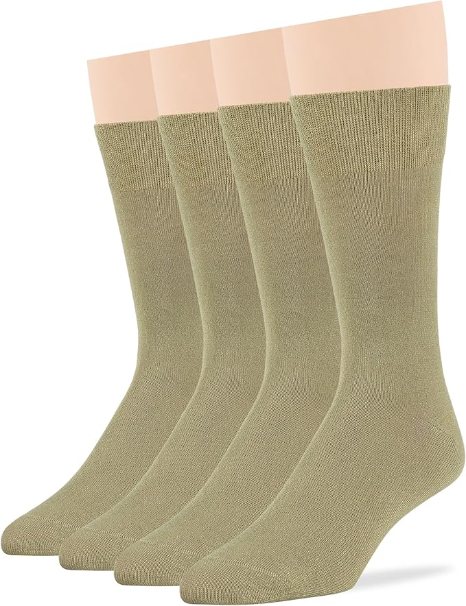 7BigStars Mens Dress Socks – 4 Pack Bamboo Crew Fit, Solid or Patterned, Thin Seamless Breathable Business