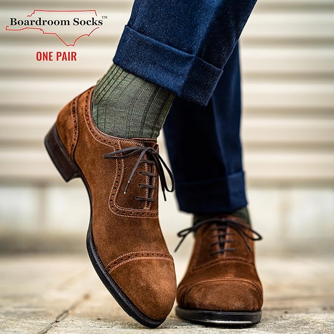 Merino Wool Mid-Calf Dress Socks for Men, Ribbed Dress Socks