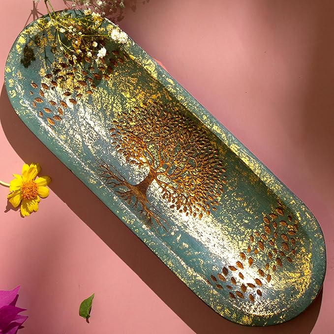 Incense Holder for Sticks Hand Carved - Tree of Life - Incense Burner/Ash Catcher- Handmade Wooden Insence Tray – Modern Gift Home/Room/Kitchen Décor 11x4x1.5 Inch