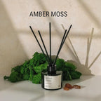 Craft & Kin Amber Moss Reed Diffuser | All Natural Essential Oil & Rattan Scent Sticks | Fall Reed Diffusers for Home, Bathroom | Long Lasting Home Fragrance in Green Glass, 3.4oz