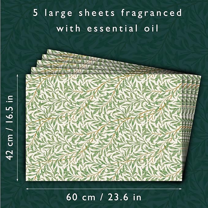 Fragrant Scented Drawer Liners in a William Morris Inspired Design | Pack of 5 Sheets | Contains Essential Oils | Made in The UK (Fresh Linen)
