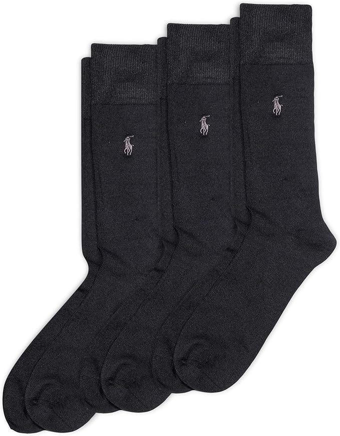 POLO RALPH LAUREN men Super Soft Flat Dress Crew Socks - 3 Pair Pack - Heel-toe Reinforcement
