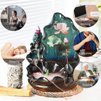 Mountain Waterfall Incense Burner，Backfall Incense Holder River, Incense Falls Meditation Decor for Room with Upgrade Incense Cones and Accessories (Applique)