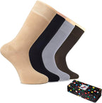 Hugh Ugoli Men's Bamboo Dress Socks for Business & Trouser, Thin & Seamless Crew Socks, 4 Pairs with Gift Box, Shoe Size 8-12