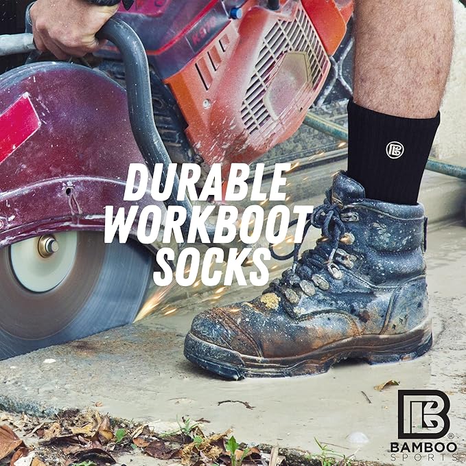Bamboo Sports Premium Bamboo Crew Work Socks- Moisture Wicking, Odor Eliminating