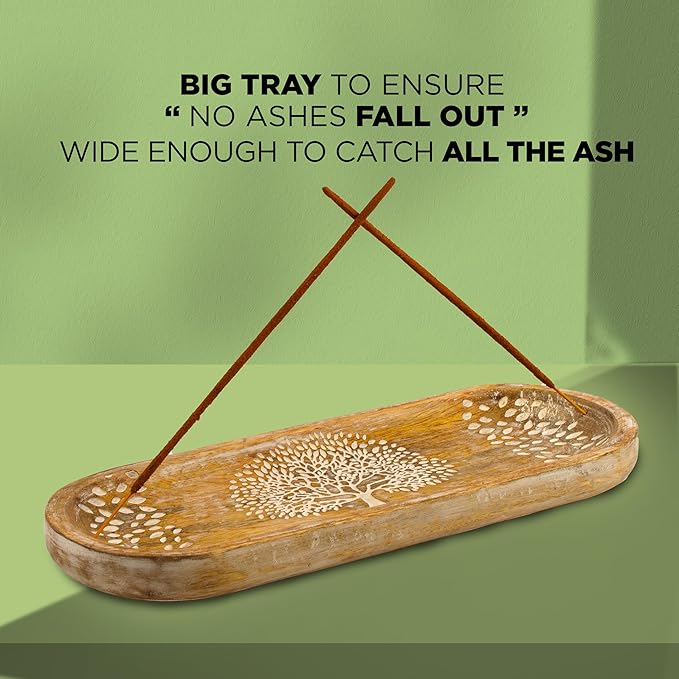 raajsee Incense Holder Hand Carved-Incense Burner Holder –Ash Catcher - Incense Stick Holder - Meditation & Yoga - Great Gift for Any Occasion Size 11x4 inch