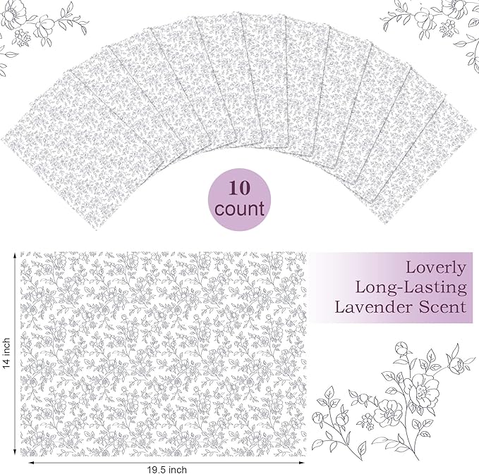 10 Sheets Drawer Liners for Dresser Scented Drawer Liners Non Adhesive Scented Paper for Fragrant Home Shelf Closet(Lavender,Novel Style)