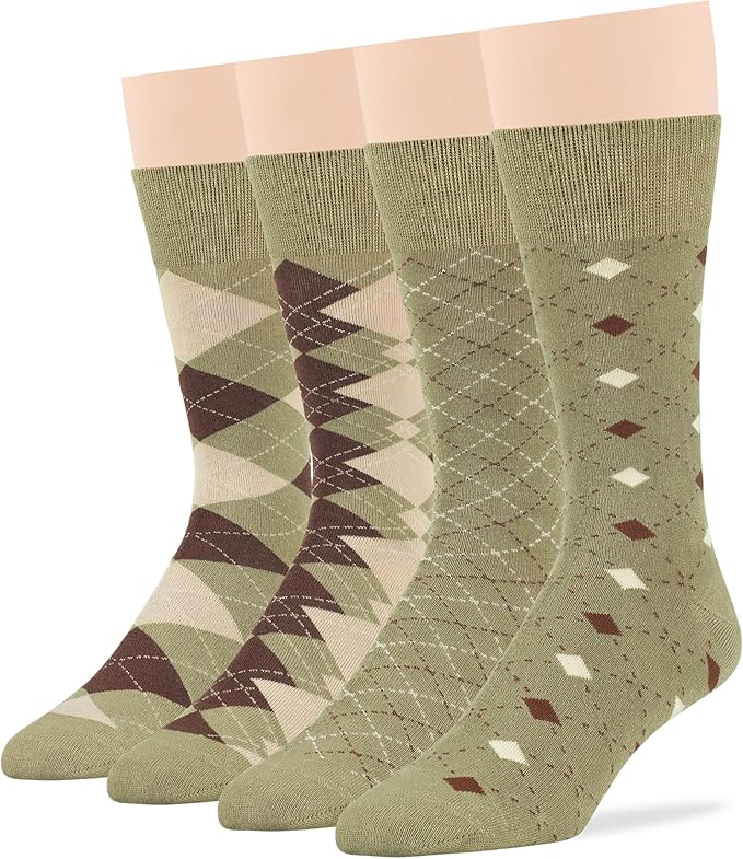 7BigStars Mens Dress Socks – 4 Pack Bamboo Crew Fit, Solid or Patterned, Thin Seamless Breathable Business