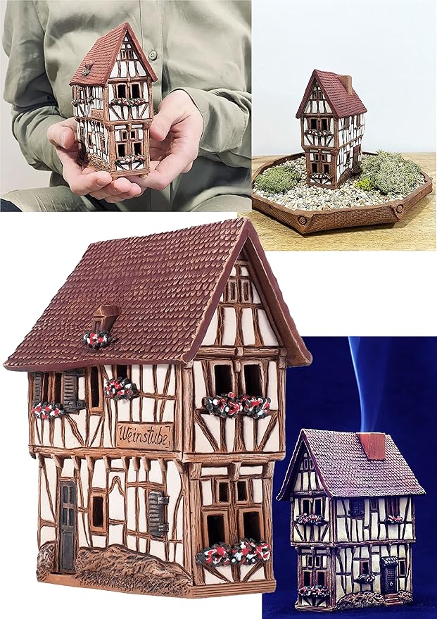 Ceramic Houses Collection - Handmade Miniature of Historic Winery in Bernkastel-Kues, Germany - Candle, Cone Incense Holder R255