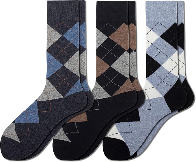 Men’s Argyle Dress Socks, Combed Cotton, Pack of 3