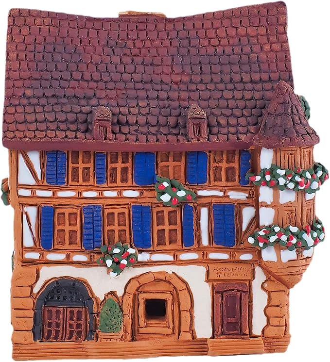 Ceramic Art Cone Incense Holder Room Decoration Handcrafted Collectible Miniature Historical Timbered House in Kaysersberg, Alsace, France R264