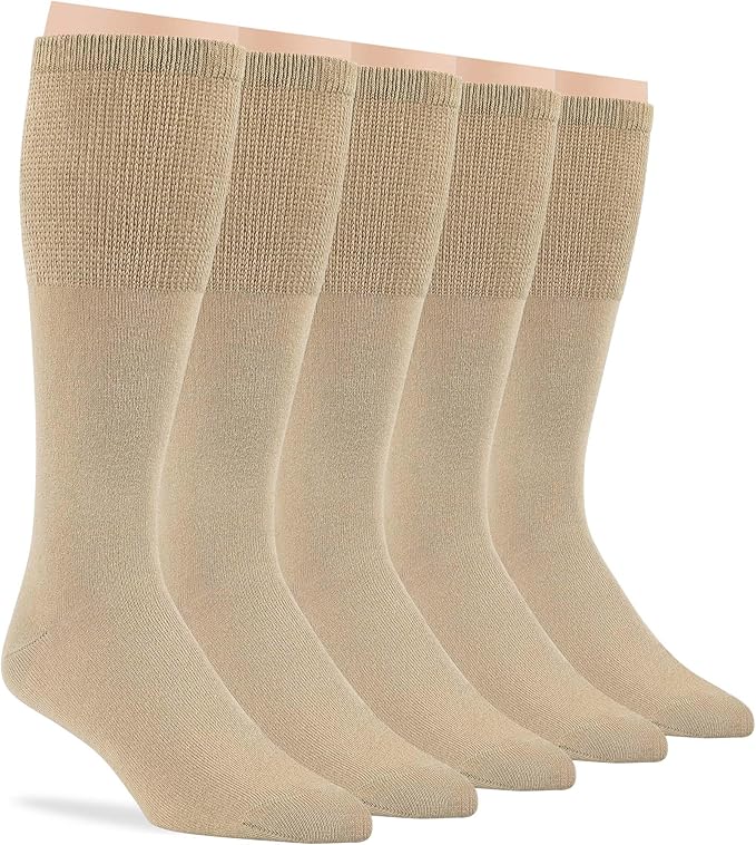 7BIGSTARS KINGDOM Khaki Diabetic Men's Mid-Calf Dress Socks - 5 Pack - Cotton