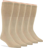 7BigStars Men Diabetic Extra Wide Dress Business Cotton Mid Calf Socks - 5 Pack Large - Solid Casual - Sock Size 10-13 Shoe Size 9-12 L Khaki