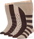 7BigStars Kingdom Men's Non-Binding Cotton Mid Calf Socks - 5 Pack Big Tall - Stripe Pattern - Sock Size 13-15 Shoe Size 12-15 XL Dark Brown, Brown, Beige, Light Beige