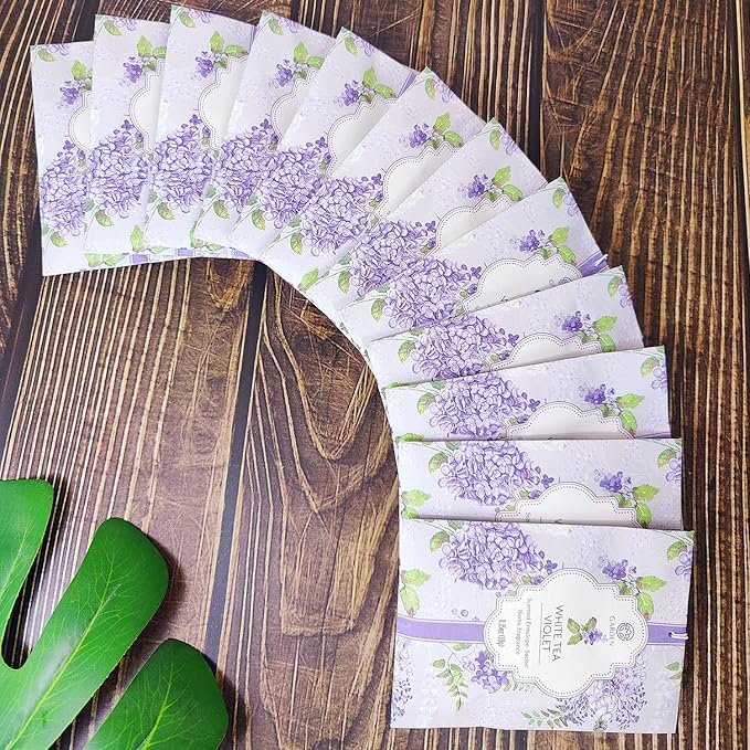 White Tea & Violet Scented Sachets - 12 Pack, Long-Lasting Home Fragrance Sachet Bags, Large Fresh-Scented Packets, Sachets for Drawers and Closets