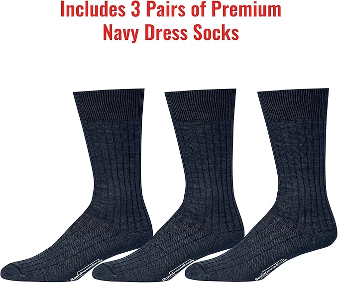 Merino Wool Mid-Calf Dress Socks for Men, Ribbed Dress Socks