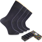 Hugh Ugoli Men's Bamboo Dress Socks for Business & Trouser, Thin & Seamless Crew Socks, 4 Pairs with Gift Box, Shoe Size 8-12