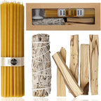 Danilovo Smudging Kit – 5 Palo Santo Sticks, 1 White Sage Smudge Stick and 50 pcs Beeswax Taper Candles Set for Meditation, Cleansing, and Spiritual Practices, Handcrafted, Eco-Friendly