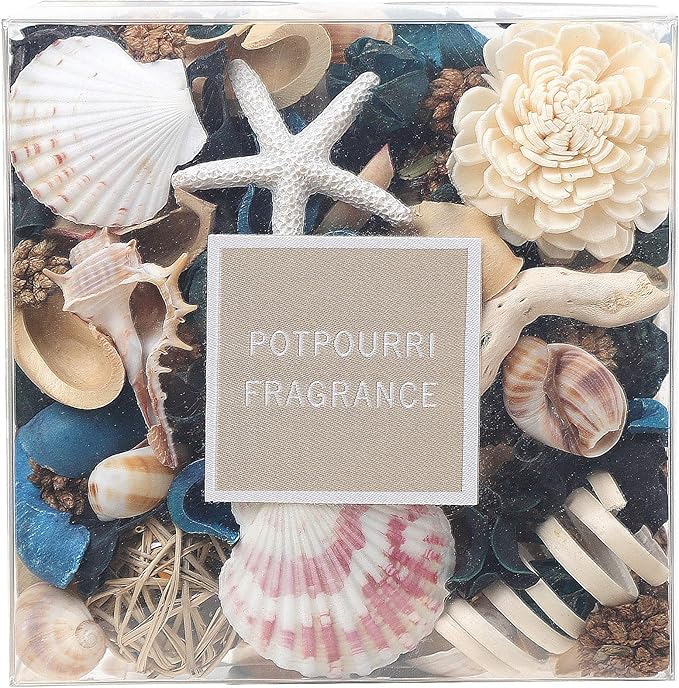 Qingbei Rina Summer Potpourri Dried Flowers, Ocean Breeze Scented Potpourri Bowl Filler,Vase Filler,Home Fragrance, Beach Coastal Sea Shell Bathroom Decor,14 oz(Blue)