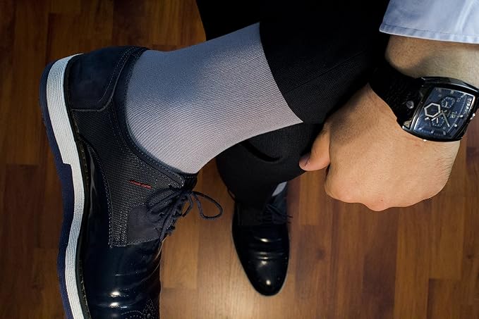 Hugh Ugoli Men's Cotton Dress Socks for Business & Trouser, Thin & Seamless Crew Socks, 4 Pairs with Gift Box, Shoe Size 8-12
