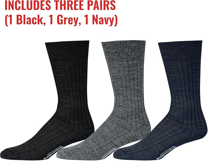 Merino Wool Mid-Calf Dress Socks for Men, Ribbed Dress Socks