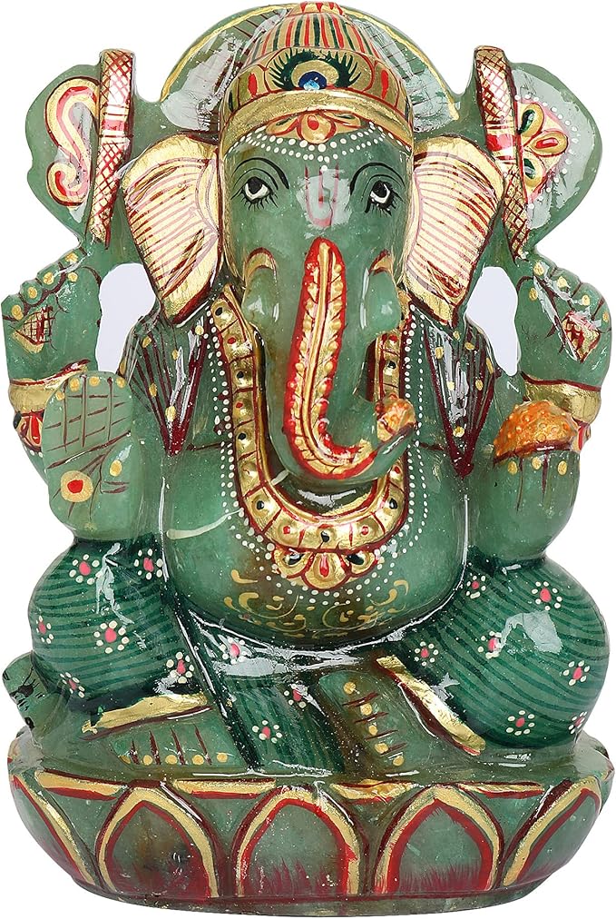 REAL-GEMS Green Jade Lord Ganesha Idol Sculpture Statue Hand Carved Decorative Healing Reiki Gemstone Figurines Crafts Approximately 5083 Ct.…