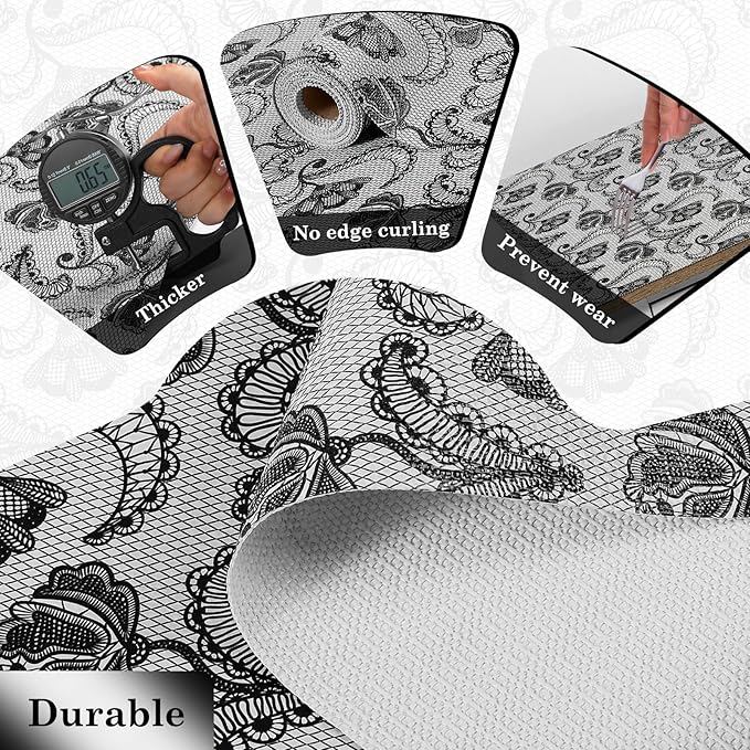 Drawer and Shelf Liner, Non-Slip Kitchen Cabinet Liners Non-Adhesive Thick Strong Grip Waterproof Washable Mats Protect Dresser Shelves Cupboard Bathroom Cabinets, Boho: Floral, 24 in X 10 FT