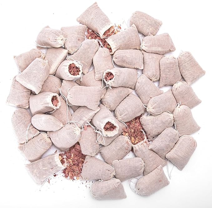 Pack of 48 Cedar Sachets Bag, Red Cedar Chips Sachets for Clothes Storage, Home Fragrance Sachet for Drawers and Closets, LV-F-CC-3