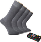 Hugh Ugoli Men's Bamboo Dress Socks for Business & Trouser, Thin & Seamless Crew Socks, 4 Pairs with Gift Box, Shoe Size 8-12