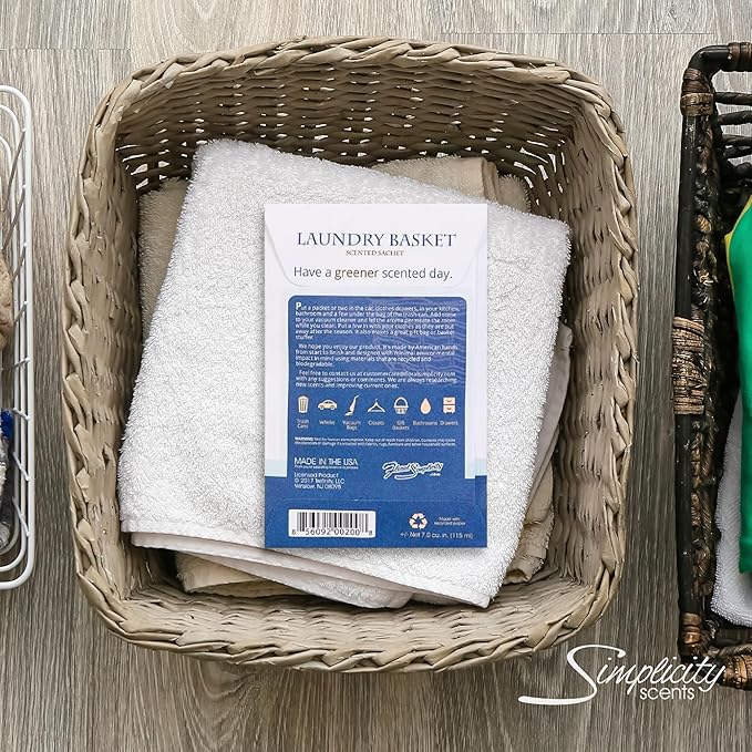 Simplicity Scents Laundry Basket Scented Sachets Pack of 6, Everyday - Long-Lasting Scented Bags, Home Fragrance, Air Freshener & Deodorizer for Closet, Room, Drawer, or Cars, Made in USA
