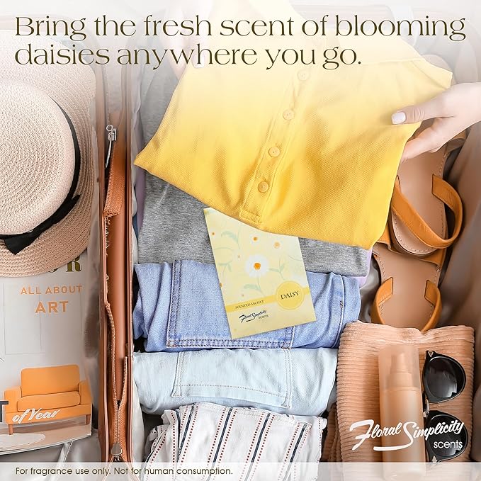 Daisy Scented Sachets Pack of 3, Spring and Summer - Long-Lasting Scented Bags, Home Fragrance, Air Freshener & Deodorizer for Closet, Room, Drawer, or Cars, Made in USA