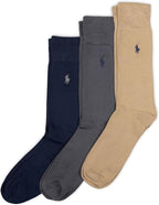 POLO RALPH LAUREN men Super Soft Flat Dress Crew Socks - 3 Pair Pack - Heel-toe Reinforcement