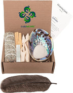 Sage Kit - Blue Sage Smudge Stick ~ Abalone Shell for Smudging ~ Palo Santo Sticks ~ 2 inchTripod Stand ~ 8 inch Feather and White Sand