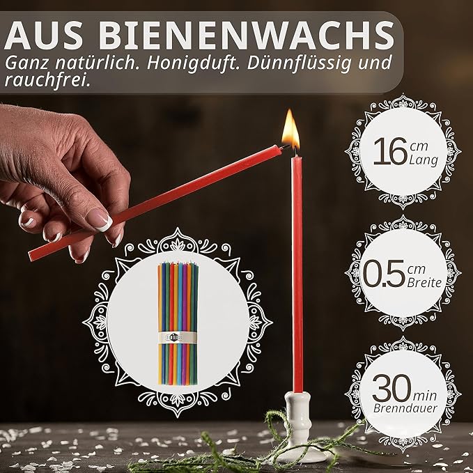 Danilovo Smudging Kit – 5 Palo Santo Sticks, 1 White Sage Smudge Stick and 50 pcs Chakra Colors Beeswax Taper Candles Set for Meditation, Cleansing, and Spiritual Practices