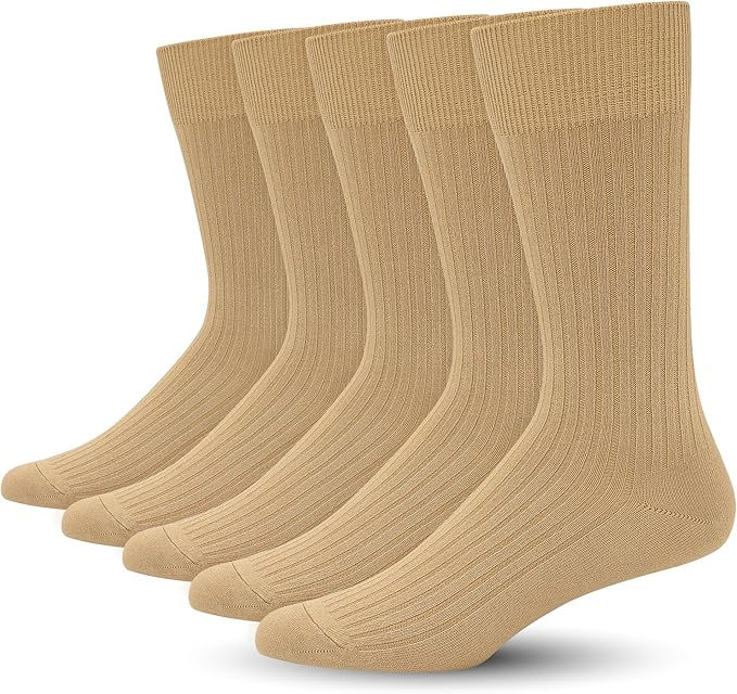 SERISIMPLE Men's Dress Socks - Bamboo Viscose Thin Ribbed Knit, Silky & Soft, Lightweight Business Crew Socks 5 Pairs
