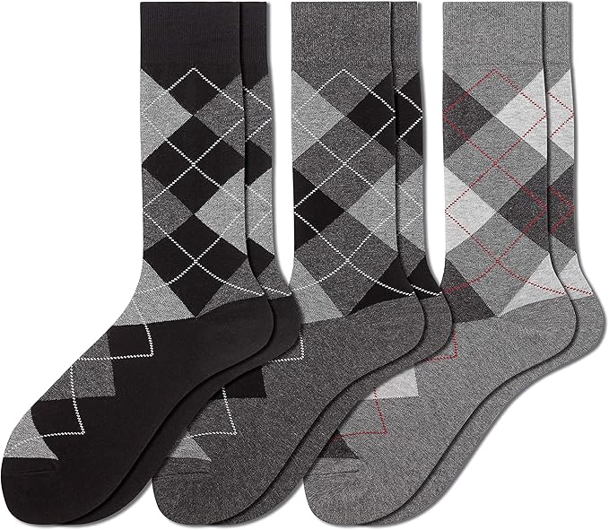 Men’s Argyle Dress Socks, Combed Cotton, Pack of 3
