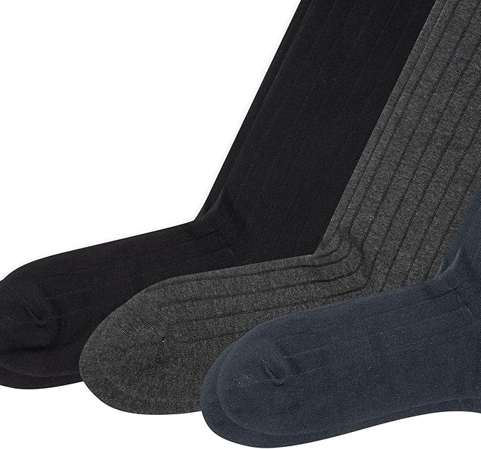 POLO RALPH LAUREN Mens Mercerized Cotton Ribbed Dress OTC Socks 3 Pair Pack Reinforced Cotton Comfort