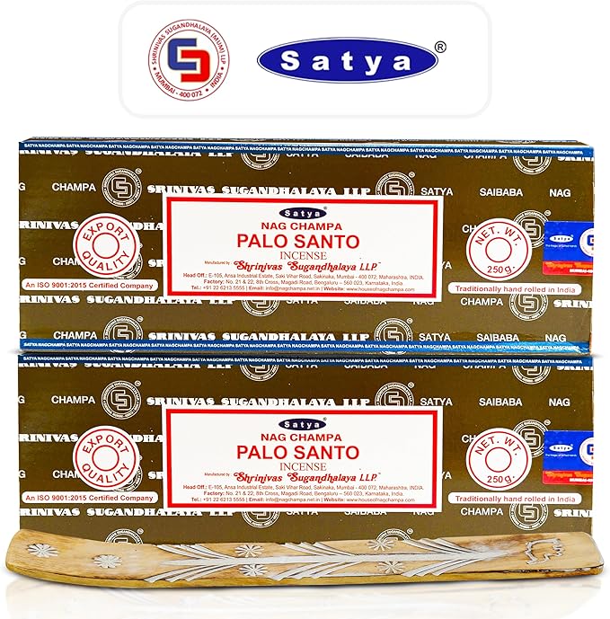 Satya Palo Santo Incense Sticks 250 gmx 2 Pack (500 GMS), Insenses with Raajsee insence Holder Bundle, Nag Champa Natural Incenses