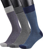 COTTON DAY Men's Premium Soft Combed Cotton Trouser Dress Socks Seamless Toe Black Navy Blue Striped
