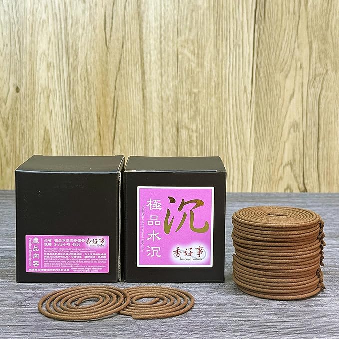 SZ ShinZuo Agarwood Incense Coils (3-3.5hrs, 48pcs) - Taiwan Incense Style- Basic Agarwood Level, for Religious Practices, Meditation, Yoga, Prayer. Daily Use (1)