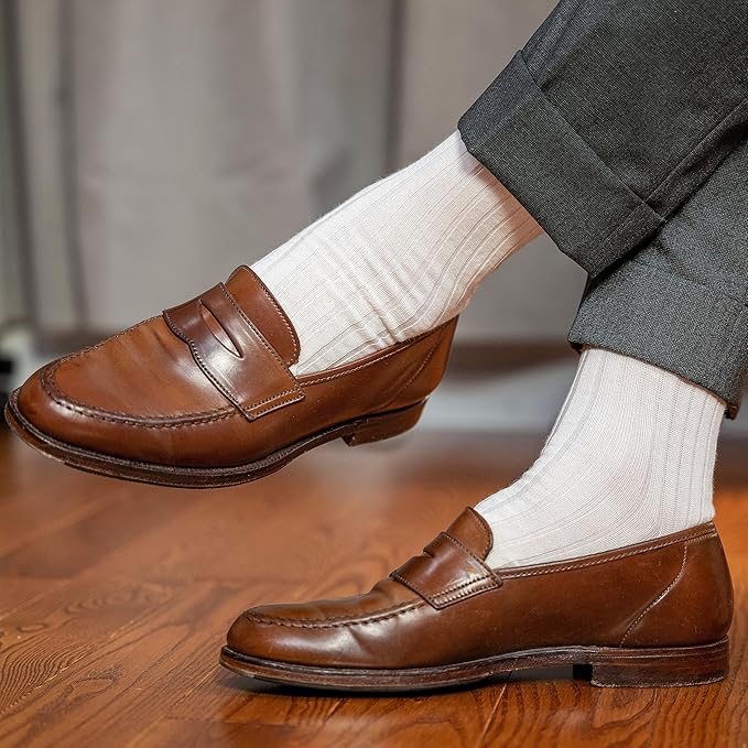 Merino Wool Dress Socks for Men – Over-the-Calf, Ribbed Wool Dress Socks for Size 8-12 – Breathable, Reinforced Heel and Toe