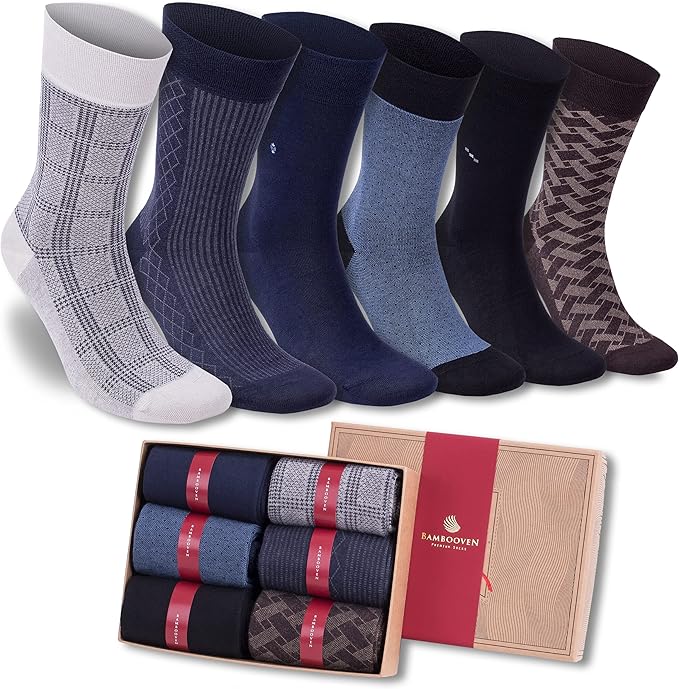 Men’s Dress and Trouser Socks – Premium Rayon Made From Bamboo, Crew Socks (6 pair + Gift box)