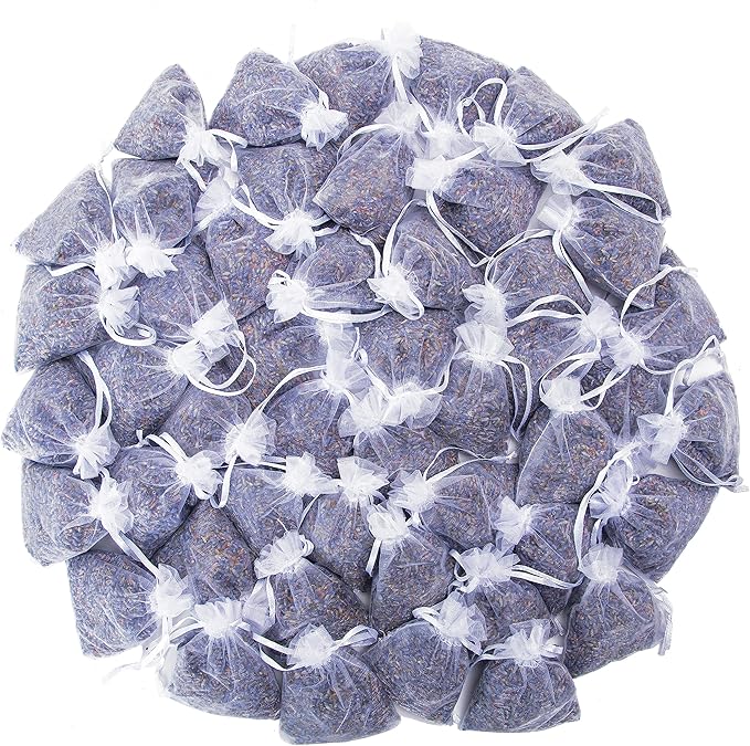 French Lavender Sachets for Drawers and Closets Fresh Scents, Set of 48, Home Fragrance Sachet for Closets and Drawers, White, LV-C-48-2