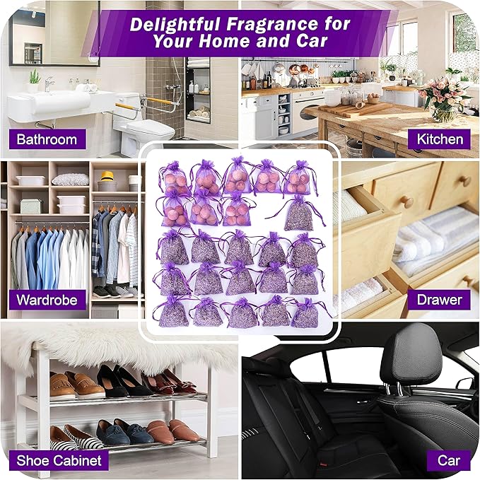 Pack of 24 Lavender Cedar Sachets Bag - 16 Lavender, 8 Cedar for Closet, Drawer, Dresser, Wardrobe and More, LV-D-LC-1