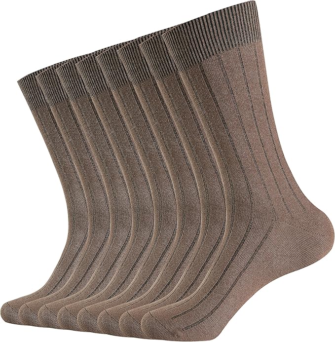 WANDER Mens Dress Socks Double Needle Rib Cotton Solid Premium Socks Lightweight Classic Business Socks 6/8 Pairs 7-12/13-15