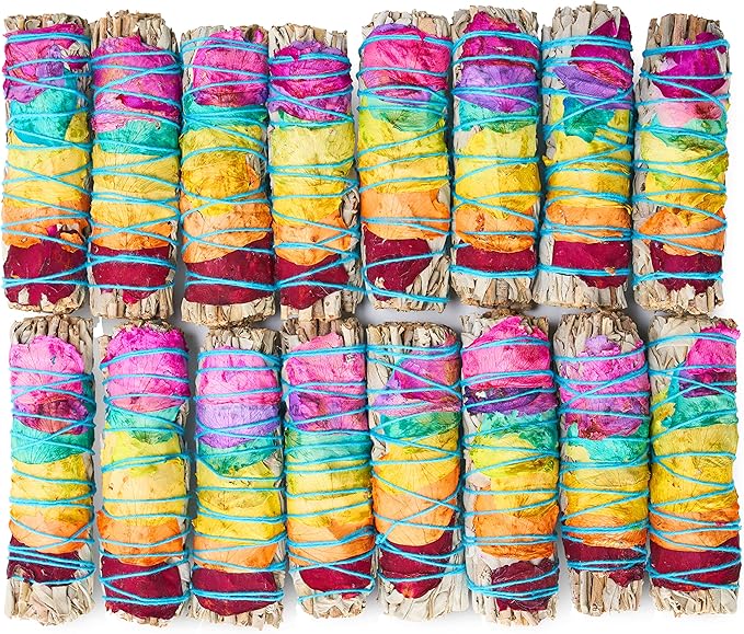 Chakra Sage Smudge Sticks 4 Inch | Natural Flower White Sage Smudging Wands | Bulk Quantities for Home Cleansing, Meditation, & Smudging Rituals | Sustainably Sourced California White Sage